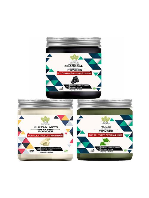 100% pure & naturals charcoal powder 100gm & multani mitti powder 100gm & tulsi powder 100gm (pack of 3) 300gm - 18639626 - Very Small Image - 1