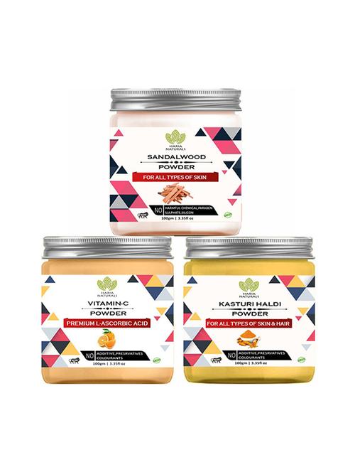 100% pure & naturals sandalwood powder 100gm & vitamin-c powder 100gm & kasturi haldi powder 100gm (pack of 3) 300gm - 18639627 - Very Small Image - 1