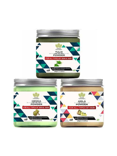 100% pure & naturals tulsi powder 100gm & henna powder 100gm & amla powder 100gm (pack of 3) 300gm - 18639629 - Very Small Image - 1