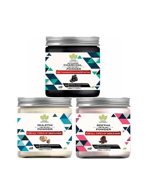 100% pure & naturals charcoal powder 100gm & mulethi powder 100gm & reetha powder 100gm (pack of 3) 300gm - 18639633 - Very Small Image - 1
