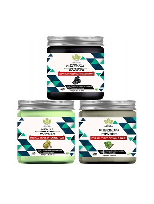 100% pure & naturals charcoal powder 100gm & henna powder 100gm & bhringraj powder - 18639634 - Very Small Image - 1