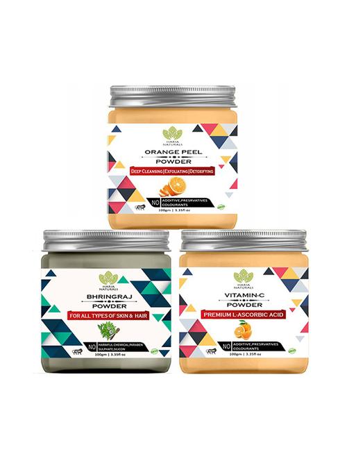 100% pure & naturals orange peel powder 100gm & bhringraj powder 100gm & vitamin-c powder 100gm (pack of 3) 300gm - 18639636 - Very Small Image - 1