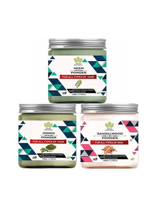100% pure & naturals neem powder 100gm & indigo powder 100gm & sandalwood powder 100gm (pack of 3) 300gm - 18639637 - Very Small Image - 1