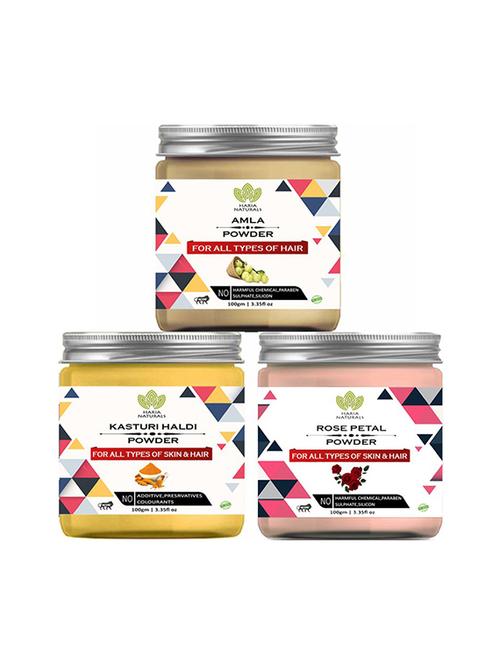 100% pure & naturals amla powder 100gm & kasturi haldi powder 100gm & rose petal powder 100gm (pack of 3) 300gm - 18639638 - Very Small Image - 1