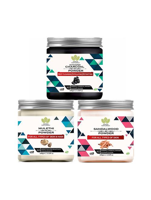 100% pure & naturals charcoal powder 100gm & mulethi powder 100gm & sandalwood powder 100gm (pack of 3) 300gm - 18639640 - Very Small Image - 1