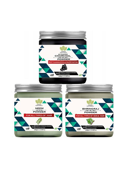 100% pure & naturals charcoal powder 100gm & neem powder 100gm & bhringraj powder 100gm (pack of 3) 300gm - 18639641 - Very Small Image - 1