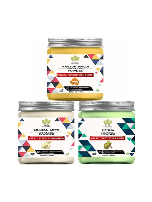 100% pure & naturals kasturi haldi powder 100gm & multani mitti powder 100gm & henna powder 100gm (pack of 3) 300gm - 18639643 - Very Small Image - 1