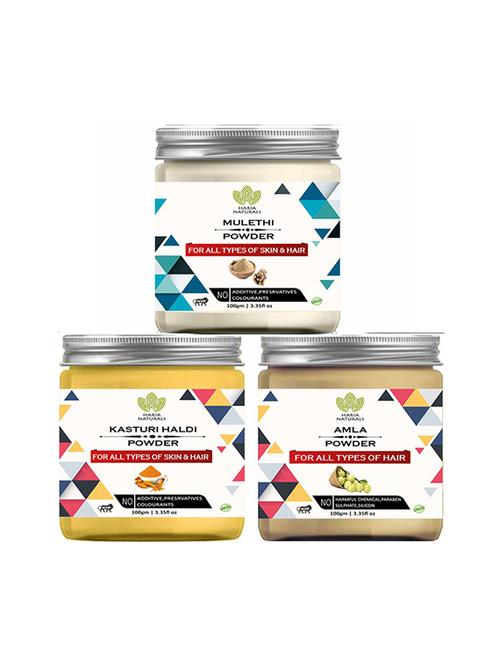 100% pure & naturals mulethi powder 100gm & kasturi haldi powder 100gm & amla powder 100gm (pack of 3) 300gm - 18639644 - Very Small Image - 1