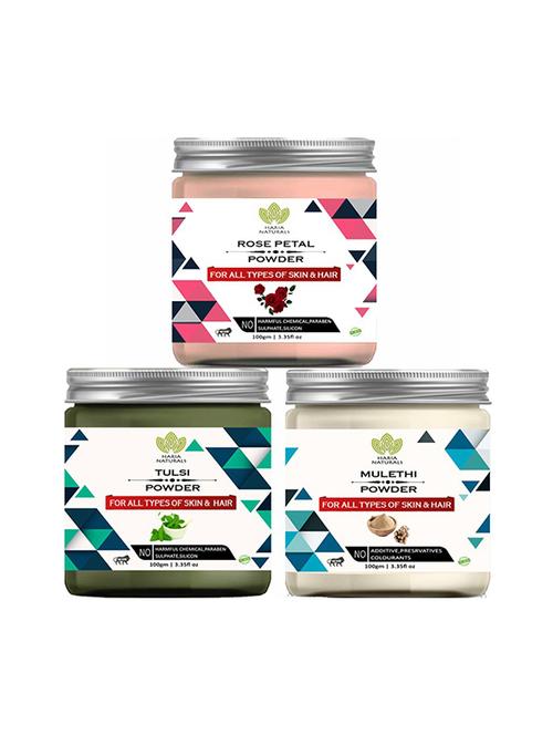 100% pure & naturals rose petal powder 100gm & tulsi powder 100gm & mulethi powder 100gm (pack of 3) 300gm - 18639645 - Very Small Image - 1