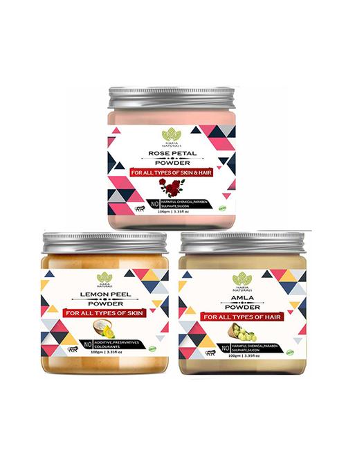 100% pure & naturals rose petal powder 100gm & lemon peel powder 100gm & amla powder 100gm (pack of 3) 300gm - 18639649 - Very Small Image - 1