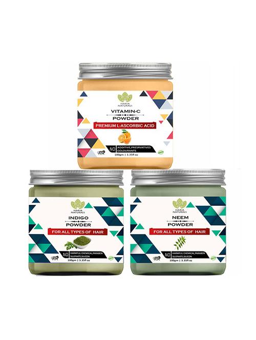 100% pure & naturals vitamin-c powder 100gm & indigo powder 100gm & neem powder 100gm (pack of 3) 300gm - 18639650 - Very Small Image - 1