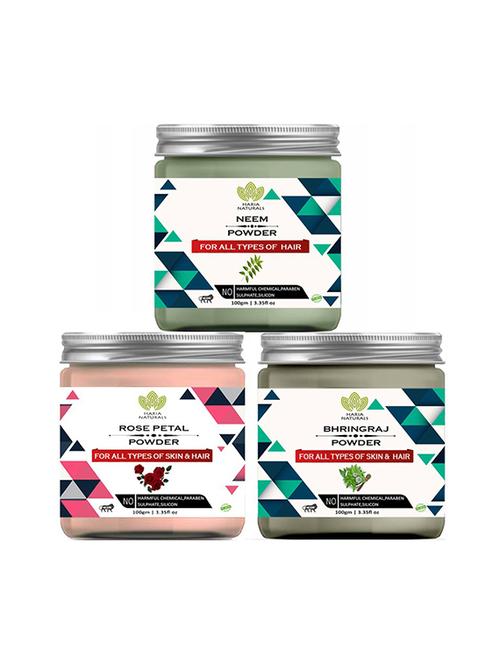 100% pure & naturals neem powder 100gm & rose petal powder 100gm & bhringraj powder 100gm (pack of 3) 300gm - 18639652 - Very Small Image - 1