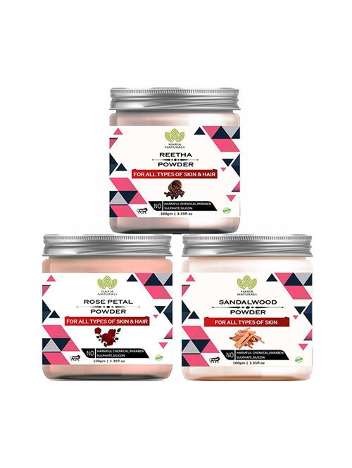 100% pure & naturals reetha powder 100gm & rose petal powder 100gm & sandalwood powder 100gm (pack of 3) 300gm - 18639655 - Very Small Image - 1