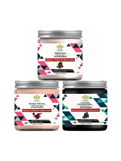 100% pure & naturals reetha powder 100gm & rose petal powder 100gm & charcoal powder 100gm (pack of 3) 300gm - 18639658 - Very Small Image - 1