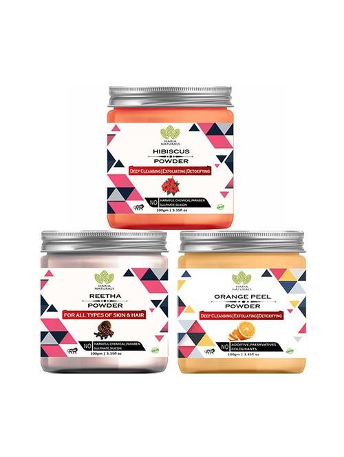 100% pure & naturals hibiscus powder 100gm & reetha powder 100gm & orange peel powder 100gm (pack of 3) 300gm - 18639659 - Very Small Image - 1