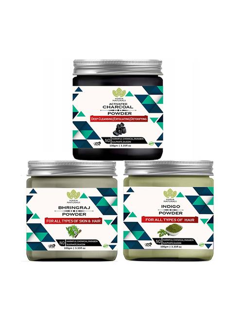 100% pure & naturals charcoal powder 100gm & bhringraj powder 100gm & indigo powder 100gm (pack of 3) 300gm - 18639665 - Very Small Image - 1