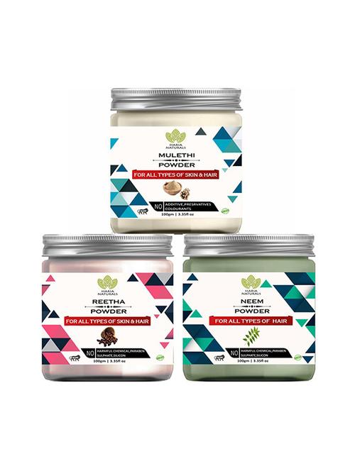 100% pure & naturals mulethi powder 100gm & reetha powder 100gm & neem powder 100gm (pack of 3) 300gm - 18639667 - Very Small Image - 1