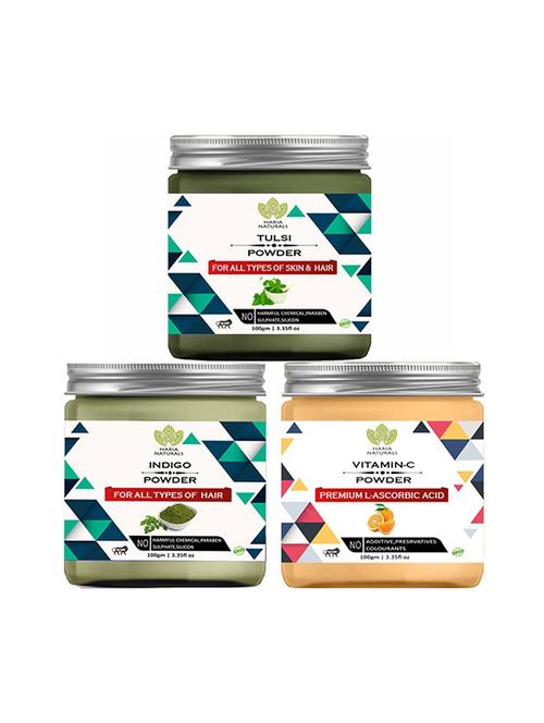 100% pure & naturals tulsi powder 100gm & indigo powder 100gm & vitamin-c powder 100gm (pack of 3) 300gm - 18639675 - Very Small Image - 1