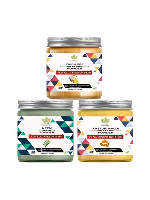 100% pure & naturals lemon peel powder 100gm & neem powder 100gm & kasturi haldi powder 100gm (pack of 3) 300gm - 18639679 - Very Small Image - 1
