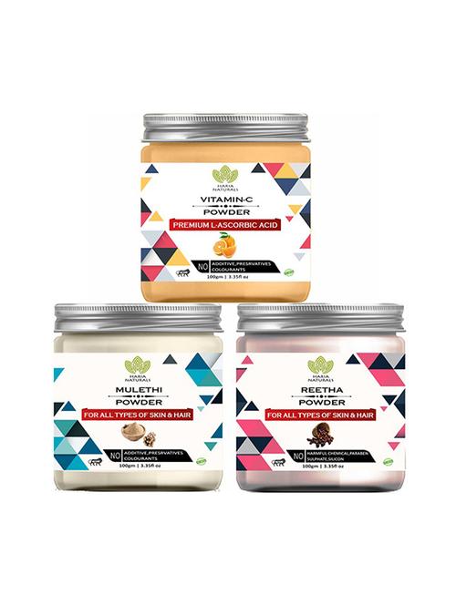 100% pure & naturals vitamin-c powder 100gm & mulethi powder 100gm & reetha powder 100gm (pack of 3) 300gm - 18639680 - Very Small Image - 1
