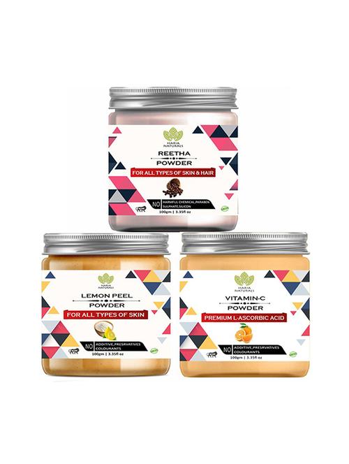 100% pure & naturals reetha powder 100gm & lemon peel powder 100gm & vitamin-c powder 100gm (pack of 3) 300gm - 18639682 - Very Small Image - 1
