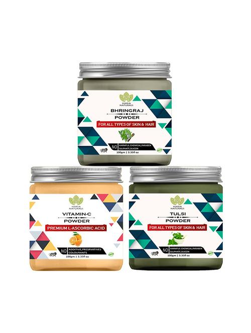 100% pure & naturals bhringraj powder 100gm & vitamin-c powder 100gm & tulsi powder 100gm (pack of 3) 300gm - 18639683 - Very Small Image - 1