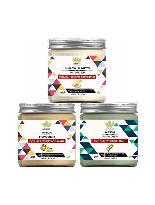 100% pure & naturals multani mitti powder 100gm & amla powder 100gm & neem powder 100gm (pack of 3) 300gm - 18639684 - Very Small Image - 1