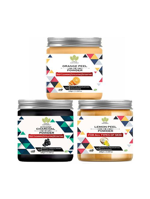 100% pure & naturals orange peel powder 100gm & charcoal powder 100gm & lemon peel powder 100gm (pack of 3) 300gm - 18639689 - Very Small Image - 1