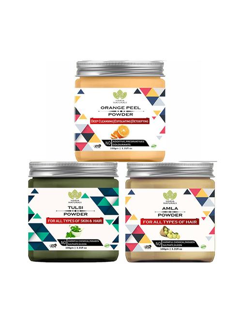 100% pure & naturals orange peel powder 100gm & tulsi powder 100gm & amla powder 100gm (pack of 3) 300gm - 18639690 - Very Small Image - 1