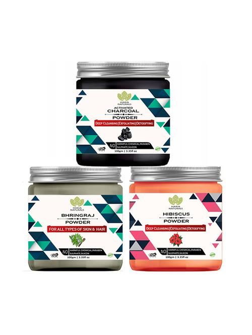 100% pure & naturals charcoal powder 100gm & bhringraj powder 100gm & hibiscus powder 100gm (pack of 3) 300gm - 18639696 - Very Small Image - 1
