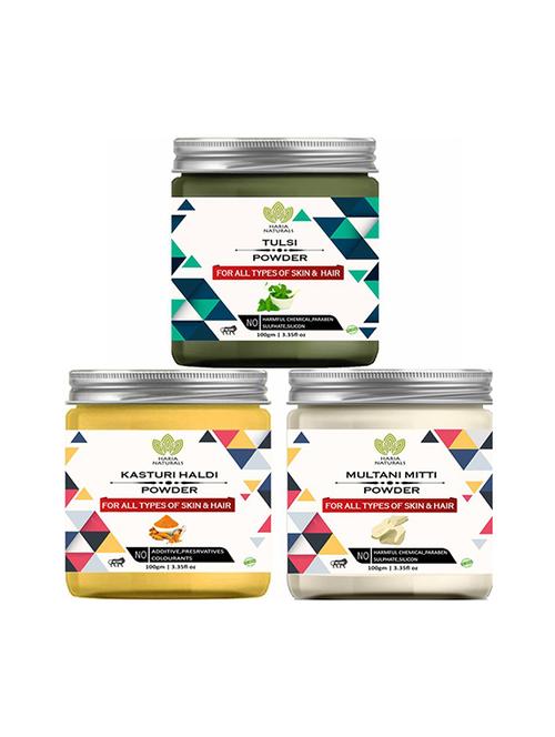 100% pure & naturals tulsi powder 100gm & kasturi haldi powder 100gm & multani mitti powder 100gm (pack of 3) 300gm - 18639698 - Very Small Image - 1
