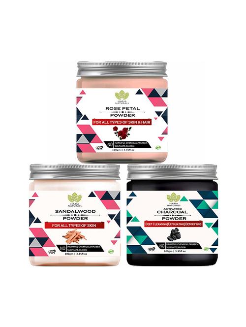 100% pure & naturals rose petal powder 100gm & sandalwood powder 100gm & charcoal powder 100gm (pack of 3) 300gm - 18639700 - Very Small Image - 1