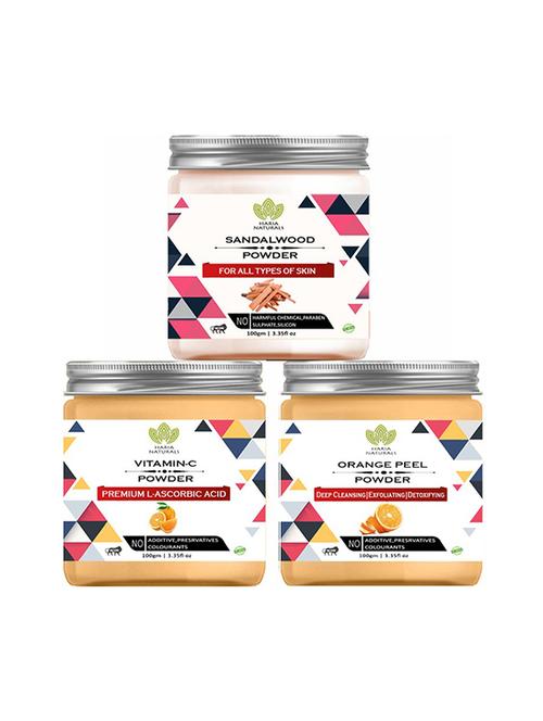 100% pure & naturals sandalwood powder 100gm & vitamin-c powder 100gm & orange peel powder 100gm (pack of 3) 300gm - 18639701 - Very Small Image - 1
