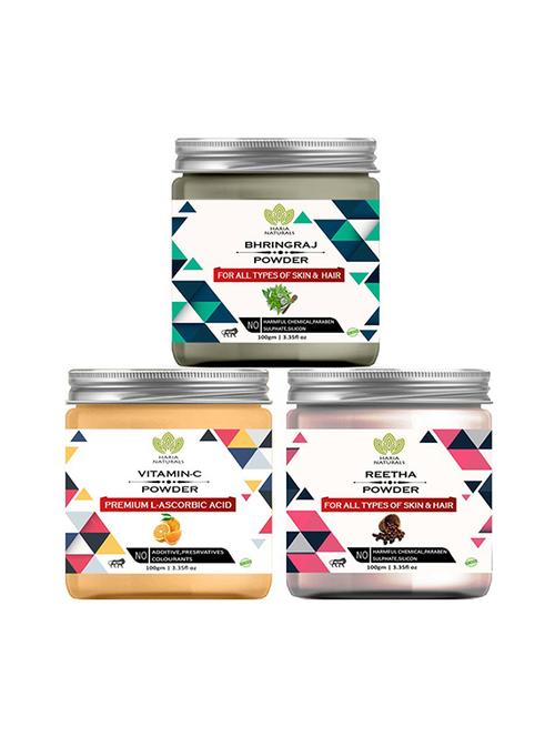 100% pure & naturals bhringraj powder 100gm & vitamin-c powder 100gm & reetha powder 100gm (pack of 3) 300gm - 18639709 - Very Small Image - 1
