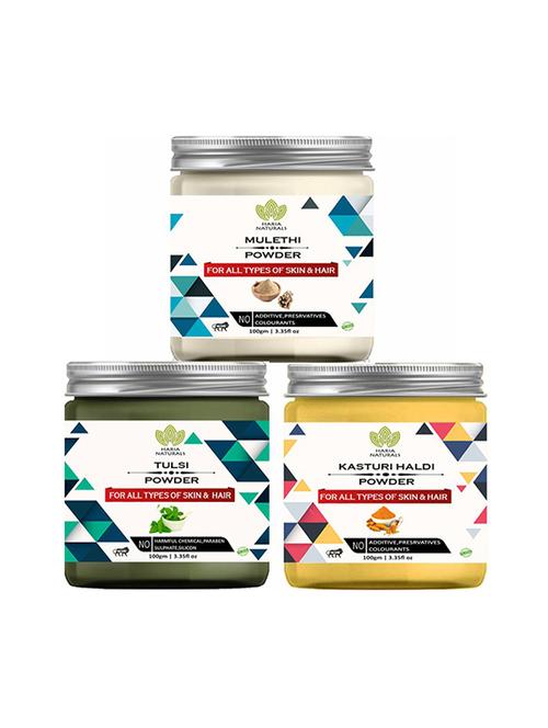 100% pure & naturals mulethi powder 100gm & tulsi powder 100gm & kasturi haldi powder 100gm (pack of 3) 300gm - 18639710 - Very Small Image - 1