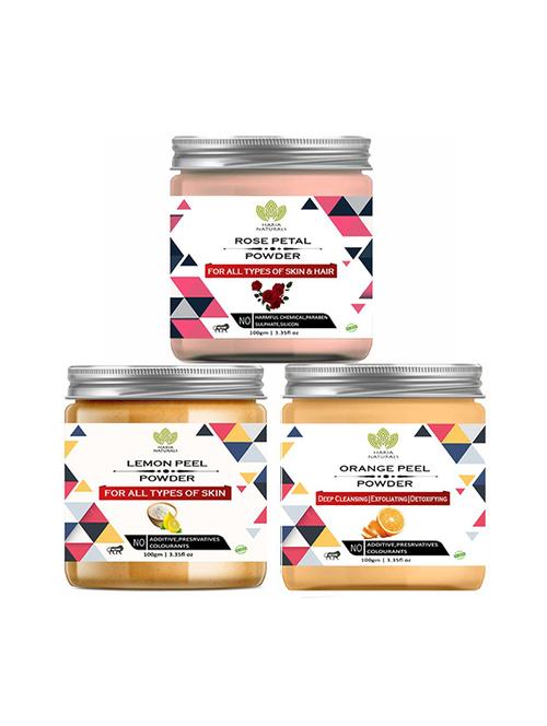 100% pure & naturals rose petal powder 100gm & lemon peel powder 100gm & orange peel powder 100gm (pack of 3) 300gm - 18639711 - Very Small Image - 1