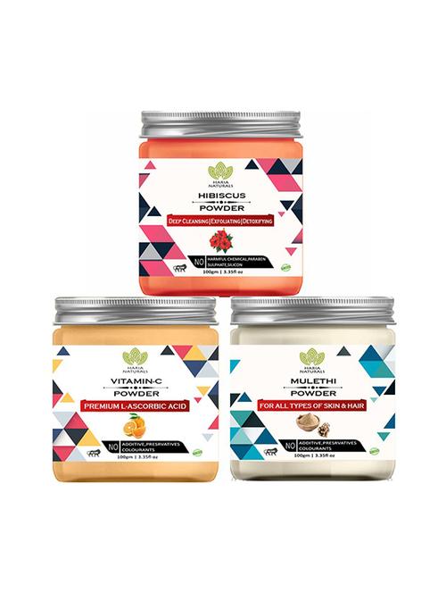 100% pure & naturals hibiscus powder 100gm & vitamin-c powder 100gm & mulethi powder 100gm (pack of 3) 300gm - 18639715 - Very Small Image - 1