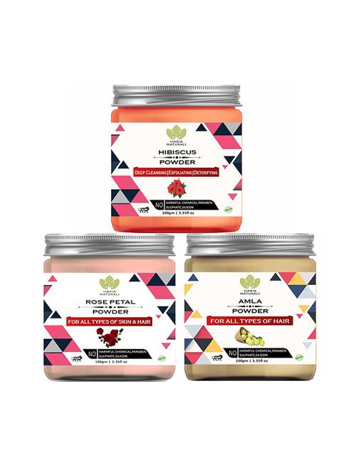 100% pure & naturals hibiscus powder 100gm & rose petal powder 100gm & amla powder 100gm (pack of 3) 300gm - 18639718 - Very Small Image - 1