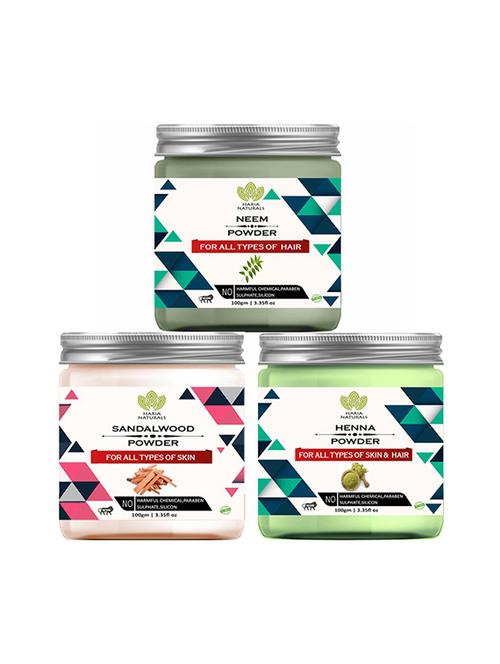 100% pure & naturals neem powder 100gm & sandalwood powder 100gm & henna powder 100gm (pack of 3) 300gm - 18639722 - Very Small Image - 1