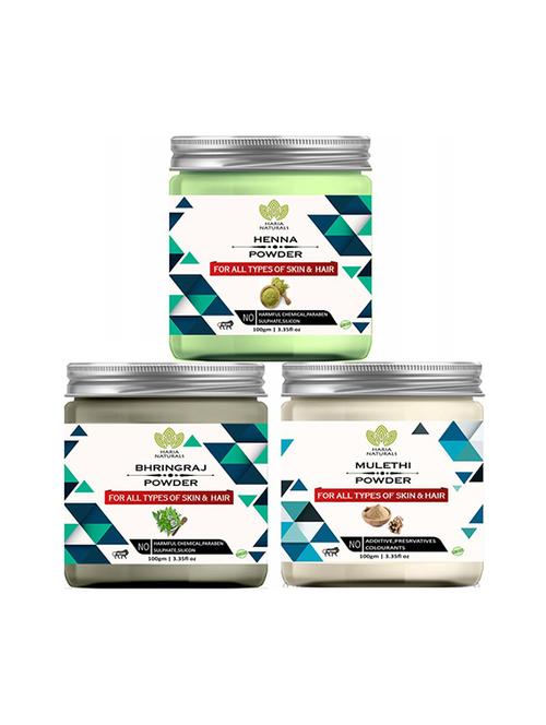 100% pure & naturals henna powder 100gm & bhringraj powder 100gm & mulethi powder 100gm (pack of 3) 300gm - 18639726 - Very Small Image - 1