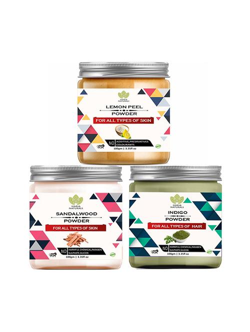 100% pure & naturals lemon peel powder 100gm & sandalwood powder 100gm & indigo powder 100gm (pack of 3) 300gm - 18639732 - Very Small Image - 1