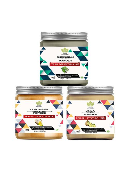100% pure & naturals bhringraj powder 100gm & lemon peel powder 100gm & amla powder 100gm (pack of 3) 300gm - 18639734 - Very Small Image - 1