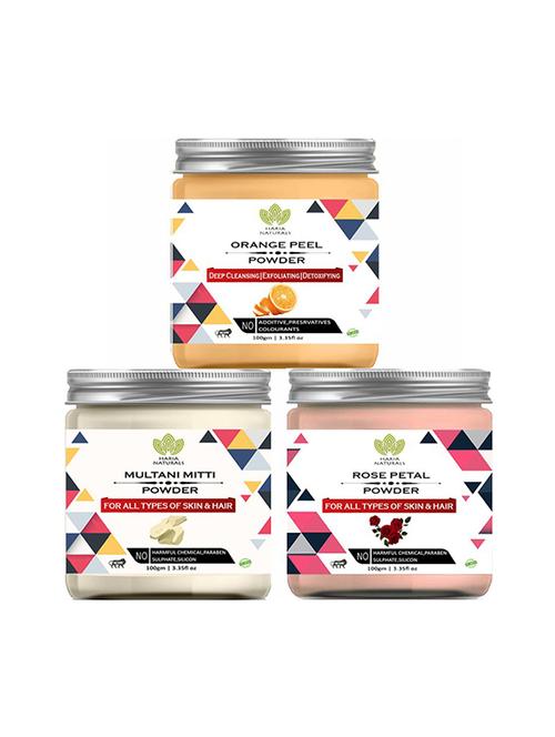 100% pure & naturals orange peel powder 100gm & multani mitti powder 100gm & rose petal powder 100gm (pack of 3) 300gm - 18639735 - Very Small Image - 1