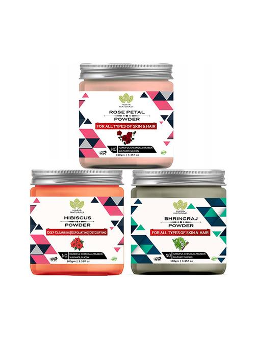 100% pure & naturals rose petal powder 100gm & hibiscus powder 100gm & bhringraj powder 100gm (pack of 3) 300gm - 18639737 - Very Small Image - 1