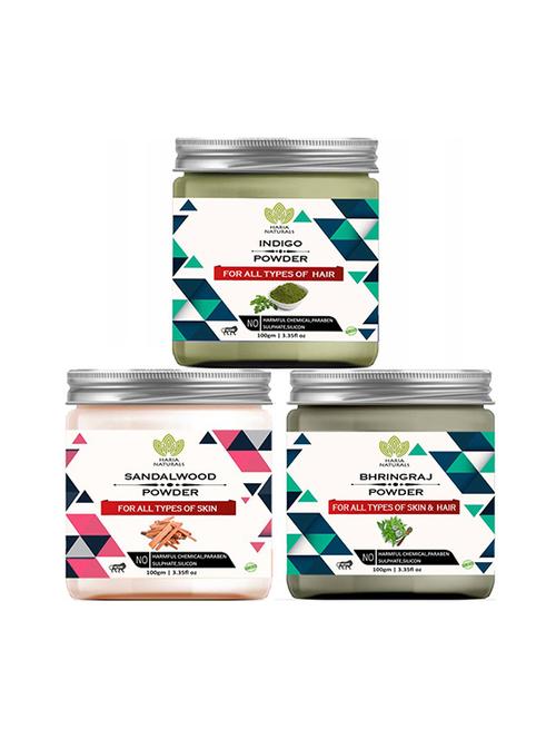 100% pure & naturals indigo powder 100gm & sandalwood powder 100gm & bhringraj powder 100gm (pack of 3) 300gm - 18639738 - Very Small Image - 1