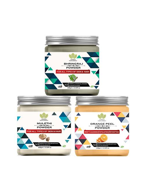 100% pure & naturals bhringraj powder 100gm & mulethi powder 100gm & orange peel powder 100gm (pack of 3) 300gm - 18639739 - Very Small Image - 1