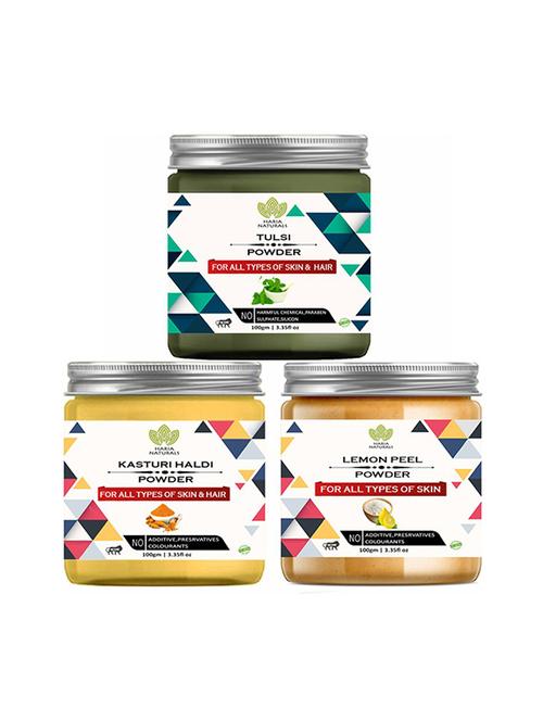 100% pure & naturals tulsi powder 100gm & kasturi haldi powder 100gm & lemon peel powder 100gm (pack of 3) 300gm - 18639740 - Very Small Image - 1