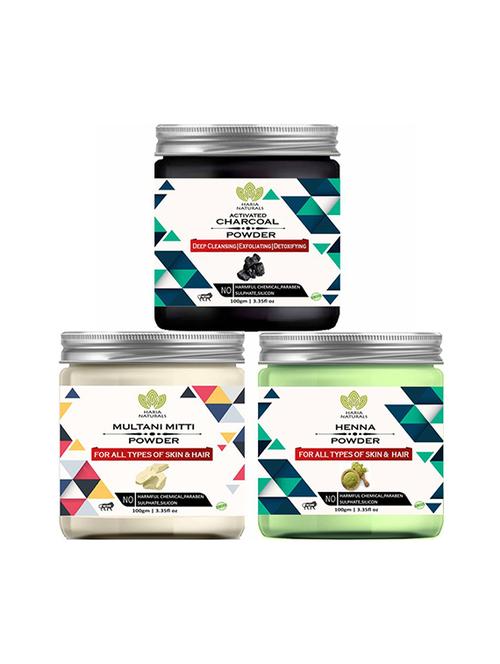 100% pure & naturals charcoal powder 100gm & multani mitti powder 100gm & henna powder 100gm (pack of 3) 300gm - 18639742 - Very Small Image - 1