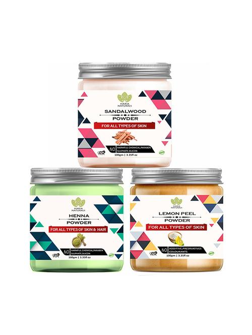 100% pure & naturals sandalwood powder 100gm & henna powder 100gm & lemon peel powder 100gm (pack of 3) 300gm - 18639745 - Very Small Image - 1