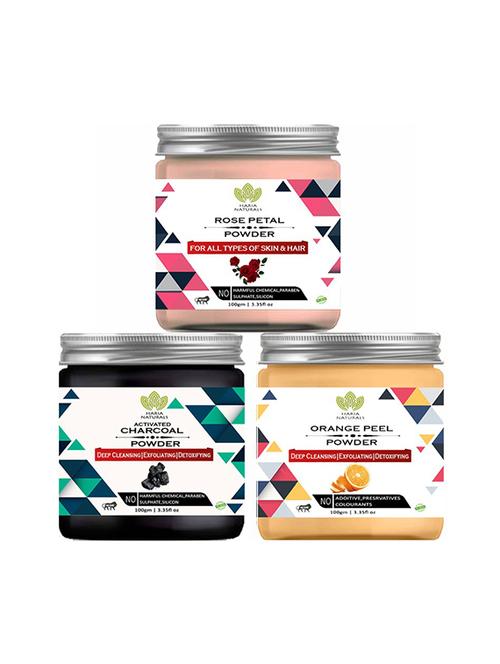 100% pure & naturals rose petal powder 100gm & charcoal powder 100gm & orange peel powder 100gm (pack of 3) 300gm - 18639746 - Very Small Image - 1